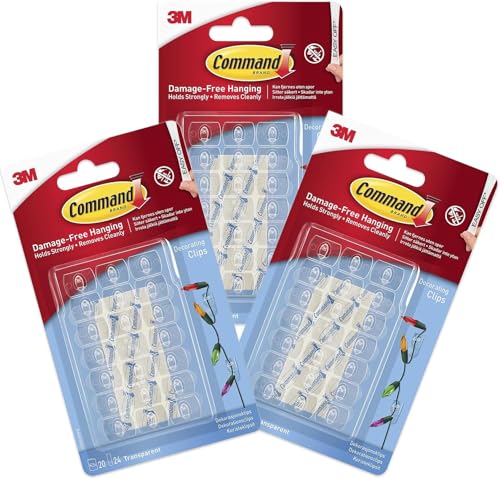 Command 3M Selbstklebend Dekoration Clips Klar - 3er Set (60 Clips) von Command