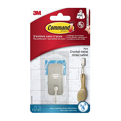 Command Metall-Haken Bad, schmal, Satin Nickel, 1 Haken, 25 Stips von Command