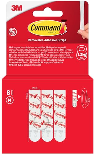 Command Klebe- und Montage-Nachfüllstreifen Mittel, 8 Stück, weiß, für beschädigungsfreie Befestigung und rückstandsfreies Ablösen von Command