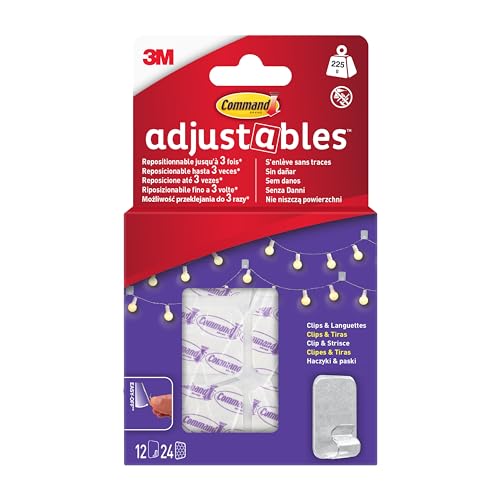 Command Adjustables 17840CLR-12 repositionierbare Clips (12 Clips + 24 Laschen/Box) von 3M