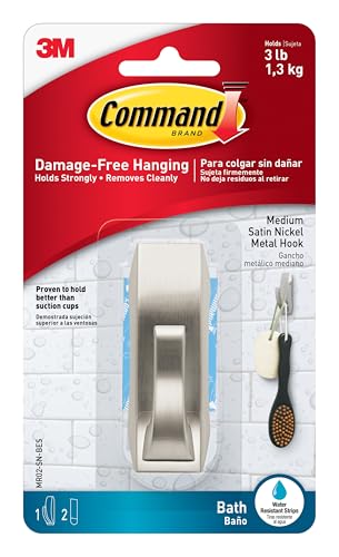Command Bath MR02-SN-B Moderne Reflections Metallhaken aus satiniertem Nickel von Command