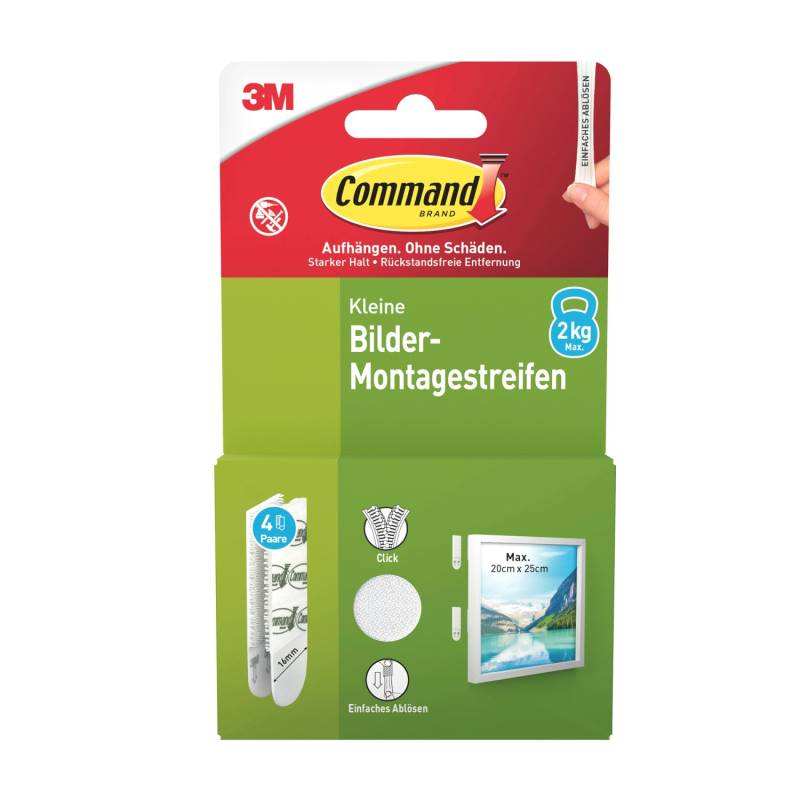 Command Bilder-Montage-Strips Klein Weiß 4 Paare von Command