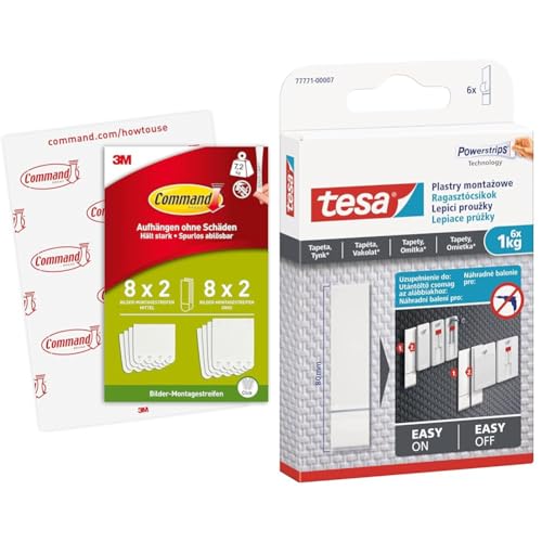 Command Bilder-Montagestreifen & tesa Powerstrips Tapete&Putz - doppelseitige Klebestreifen für Tapete und Gips - Ersatz-Klebestreifen für den tesa® Klebenagel - Haltekraft 1 von Command