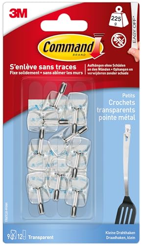 Command Drahthaken zum Aufhängen, Klein, Transparent - 9 Transparente Haken mit Metallspitzen, 12 Klebestreifen – Organisieren ohne Löcher und Bohren Command Drahthaken zum Aufhängen, Klein, Transparent - 9 Transparente Haken mit Metallspitzen, 12 Klebestreifen – Organisieren ohne Löcher und Bohren von Command