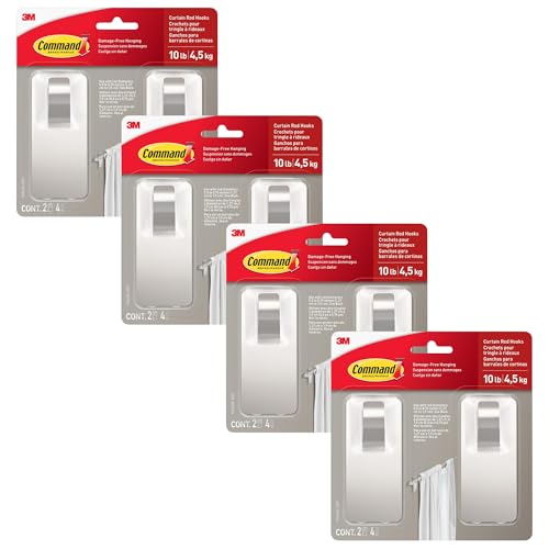 Command Gardinenstangenhaken [abnehmbar] 2er-Pack (Satin Nickel) [4-Sets] von Command