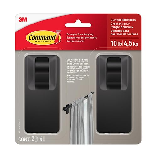 Command Gardinenstangenhaken [abnehmbar] 2er-Pack (mattschwarz) [4-Sets] von Command