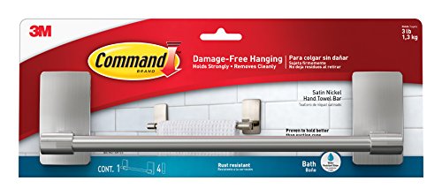 Command Handtuchhalter für Badezimmer, Satin Nickel - 1 Handtuchhalter + 4 Wasserfeste Streifen - Organisieren ohne Löcher und Bohren - Haltekraft bis zu 1,3 kg von Command