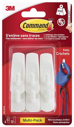 Command Klebehaken, Universal, Klein – Packung mit 6 selbstklebenden Haken und 12 Klebestreifen – Haken für Wand, Türhaken – Organisieren ohne Bohren – Hält bis zu 450 g Command Klebehaken, Universal, Klein – Packung mit 6 selbstklebenden Haken und 12 Klebestreifen – Haken für Wand, Türhaken – Organisieren ohne Bohren – Hält bis zu 450 g von Command