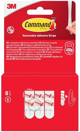 Command Klebestreifen, 8 kleine wiederablösbare Strips, weiß – beschädigungsfreie Befestigung – rückstandsfreies Ablösen – hält bis zu 450 g von Command
