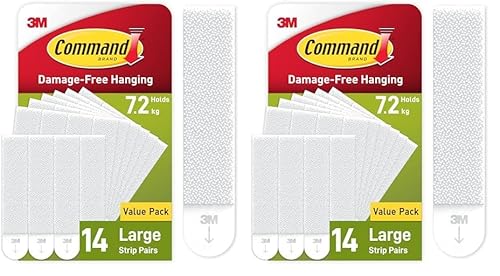 Command Klebestreifen, Vorteilspack 14x2 Größe L (28 Strips), Weiß - Bilder Aufhängen ohne Bohren, Streifen halten bis zu 7,2 kg, Rückstandsfreies Ablösen (Packung mit 2) von Command