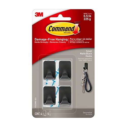 Command Kleine Metallic-Haken [abnehmbar]: klein mattschwarz [4er-Pack] (mattschwarz) [4-Sets] von Command