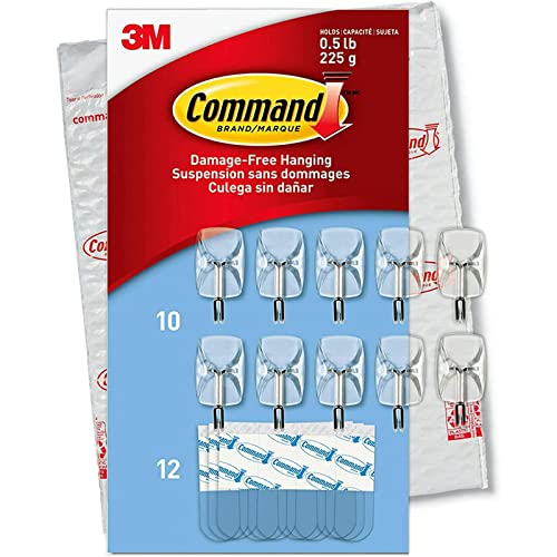 Command Kleine transparente Drahthaken, 10 Haken, 12 Streifen – einfach zu öffnende Verpackung, organisieren Sie beschädigungsfrei von Command