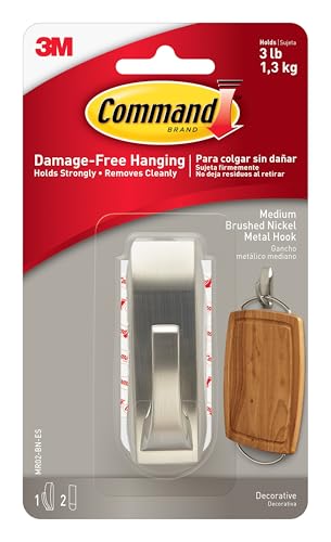 Command Modern Reflections Metall Bad Haken, kleinen, Satin Nickel, 1-hook mit wasserabweisendem Streifen (mr01-sn-bes), MR02-BN von Command