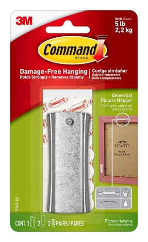 Command 17047-ES Large, 5 lb Capacity, 1-Hanger, 2-Frame Stabilizer Strips, Indoor Use Rahmenaufhänger, Silber, Universal-Standard, 5 Stück von Command