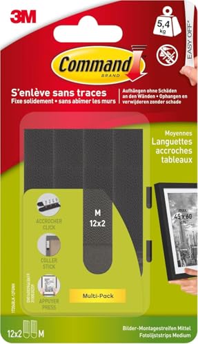 Command Klebestreifen, Vorteilspack 12x2 Mittelgroße (24 Strips) Schwarz - Bilder Aufhängen ohne Bohren, Streifen halten bis zu 5,4 kg, Rückstandsfreies Ablösen Command Klebestreifen, Vorteilspack 12x2 Mittelgroße (24 Strips) Schwarz - Bilder Aufhängen ohne Bohren, Streifen halten bis zu 5,4 kg, Rückstandsfreies Ablösen von Command