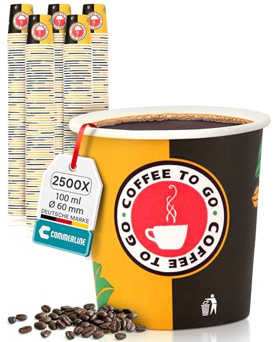 Commerline 2500 Stück 4oz/100ml Kaffeebecher to go | Pappbecher Cups Coffee to Go Becher | Kaffee to+go Papierbecher Hartpapier Einwegbecher | Einweg Becher für Kafee/Tee von Commerline