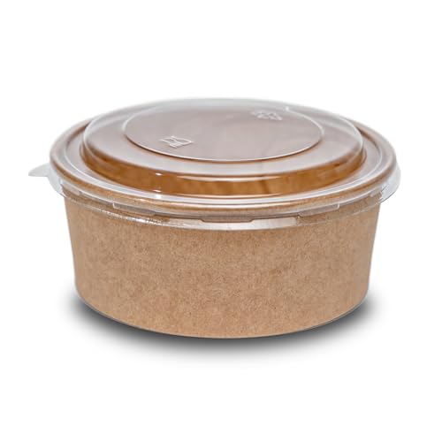 Commerline 1000ml Bio Salatschale Salatschalen | 50 Stk. Salat Schale Schalen Bowl Einweg mit Deckel | Kartonschale Salatbox Kraft Einwegschalen (Bio_salatschale_1000ml, 50 Stück) von Commerline