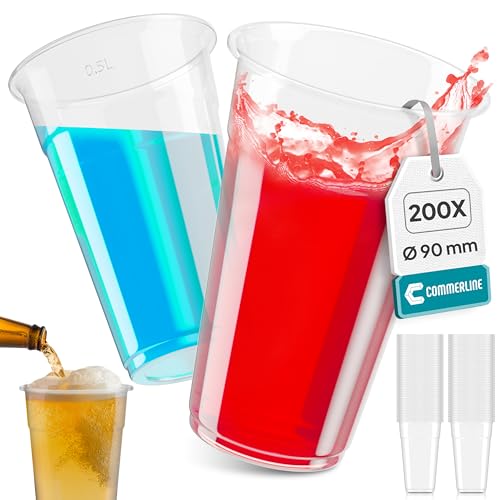 Commerline 0,5 L Transparent Plastikbecher | 1000 Stück Trinkbecher | Plastik Becher | Partybecher | Kunststoffbecher aus Polypropylen(PP) |Wasserbecher |Ausschankbecher von Commerline