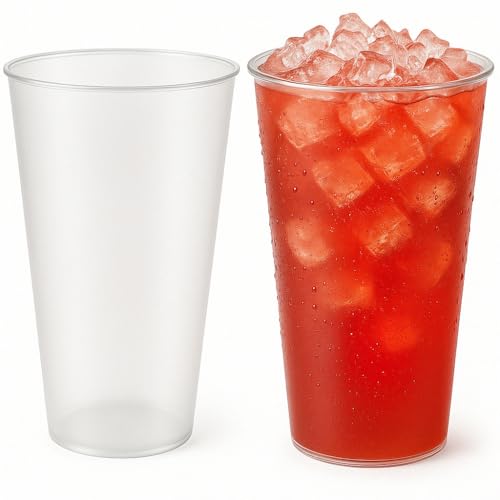 Commerline 100 Stück Cocktailbecher, 470ml Mehrweg Trinkbecher, Wiederverwendbare Cocktailgläser aus PP, Bruchsicher, Spülmaschinenfest Hartplastik Becher, Transparent Plastikbecher, Kunststoffbecher von Commerline