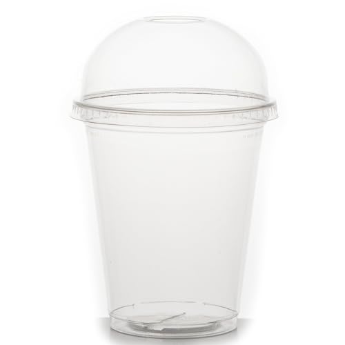 Commerline 800 Stück 500 ml Smoothiebecher inkl. Domdeckel mit Schlitz, Smoothie Plastikbecher to go, Trinkbecher + Domdeckel mit Öffnung, Dessertbecher, Bubble tea becher, Kunststoffbecher von Commerline