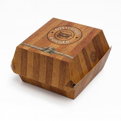 Commerline Hamburgerboxen Wood Design | Größe L - 100 Stück | Einweg Burger Boxen – To Go Schachteln | Kartonschachtel für Takeaway & Imbiss Commerline Hamburgerboxen Wood Design | Größe L - 100 Stück | Einweg Burger Boxen – To Go Schachteln | Kartonschachtel für Takeaway & Imbiss von Commerline
