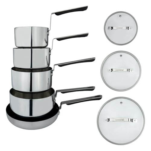 Commichef 5-teiliges Kochgeschirr-Set, Edelstahl, 5 Teile, 14cm Milchpfanne, 16cm Saucepa, 18cm Sauciere, 20cm Sauciere, 24cm Bratpfanne von Commichef