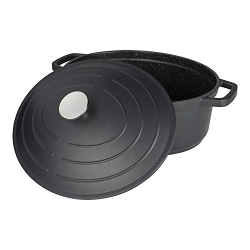 Commichef Oval Kasserolle, Auflaufform, Schwarz, Aluminiumguss, Mit Deckel, 32cm Durchmesser, 5,8 Liter Fassungsvermögen, Geeignet für Backöfen und Kochfelder, XO-632BK von Commichef