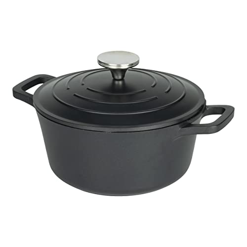 Commichef Runde Kasserolle, Auflaufform, Schwarz, Aluminiumguss, Mit Deckel, 20cm Durchmesser, 2,8 Liter Fassungsvermögen, Geeignet für Backöfen und Kochfelder, XR-720BK von Commichef