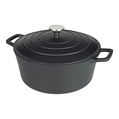 Commichef Runde Kasserolle, Auflaufform, Schwarz, Aluminiumguss, Mit Deckel, 28cm Durchmesser, 6,5 Liter Fassungsvermögen, Geeignet für Backöfen und Kochfelder, XR-728BK von Commichef