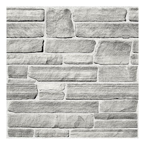 Commomy 10 Stück 3D Wandpaneele Steinoptik Selbstklebend, Grau, 30x30cm, PVC Wandverkleidung Steinoptik Backstein, 3D Wall Panels Wanddekor für Innenbereich Wohnzimmer Küche Schlafzimmer von Commomy