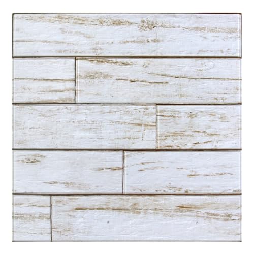 Commomy 10 Stück 3D Wandpaneele Selbstklebend Holzoptik 30 x 30 cm, Retro Weiß Holzimitat PVC Wandverkleidung Selbstklebend, für Wohnzimmer, Schlafzimmer, Innerwanddekoration von Commomy