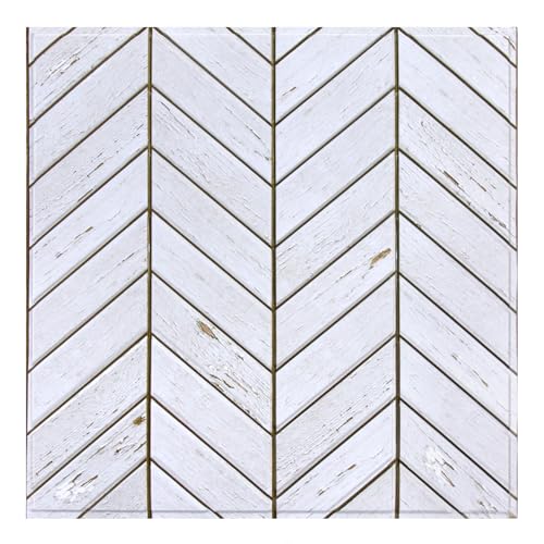 Commomy 10 Stück 3D Wandpaneele Selbstklebend Holzoptik 30 x 30 cm, Weiß Holzimitat PVC Wandverkleidung Selbstklebend, für Wohnzimmer, Schlafzimmer, Innerwanddekoration von Commomy