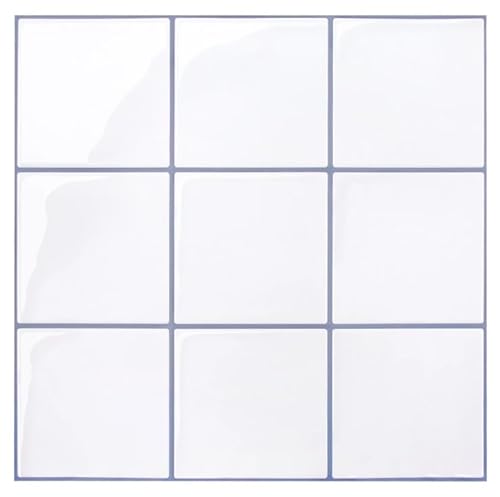 Commomy 10 Stück Upgrade Dickere 3D Fliesenaufkleber Klebefliesen Küche Bad Weiß mit Graufugen, 2,5MM, Vinyl Küchenrückwand Wandfliesen Metro Selbstklebend Fliesen(30.5 x 30.5 cm) von Commomy