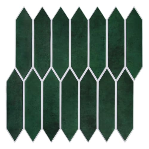Commomy 3D Fliesenaufkleber Klebefliesen Küche Bad, Matt, 30 x 30 cm, 10 Stück, PVC Selbstklebend Fliesen Metro Küchenrückwand Wandfliesen(Dark Green Elongated Hexagon) von Commomy