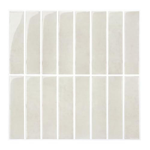 Commomy 3D Fliesenaufkleber Klebefliesen Küche Bad Beige Vinyl Fliesen Selbstklebend Küchenrückwand Metro Wandfliesen Selbstklebend Fliesenfolie (10 Stück, 30.5 x 30.5 cm) von Commomy