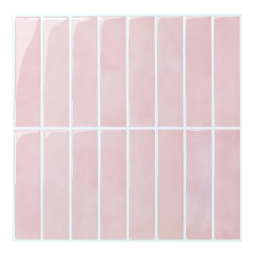 Commomy 3D Fliesenaufkleber Klebefliesen Küche Bad Rosa Vinyl Fliesen Selbstklebend Küchenrückwand Metro Wandfliesen Selbstklebend Fliesenfolie (10 Stück, 30.5 x 30.5 cm) von Commomy