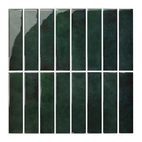 Commomy 3D Fliesenaufkleber Klebefliesen Küche Bad Wald Grün Vinyl Fliesen Selbstklebend Küchenrückwand Metro Wandfliesen Selbstklebend Fliesenfolie (10 Stück, 30.5 x 30.5 cm) von Commomy