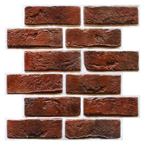 Commomy 3D Wandpaneele Selbstklebend, 10 Stück, 30 × 30 cm, Wandverkleidung Steinoptik, Wasserdicht, Hochwertig PVC Selbstklebende Wandpaneele Backstein für Inner Wanddekoration von Commomy