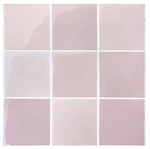 Commomy 10 Stück Upgrade Dickere 3D Fliesenaufkleber Klebefliesen Küche Bad Rosa, 2,5MM, Quadratisch Vinyl Küchenrückwand Wandfliesen Metro Selbstklebend Fliesen(30.5 x 30.5 cm) von Commomy