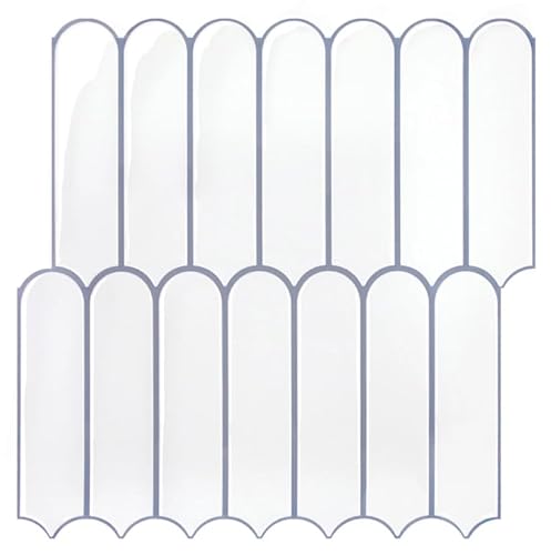 Commomy Upgrade Dickere Klebefliesen Küche Bad Weiß mit Graufugen, 3D Fliesenaufkleber Vinyl Metro Fliesen Selbstklebend Küchenrückwand Wandfliesen(10 Stück, 30.5 x 30.5 cm) von Commomy