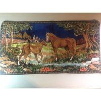 Vintage Mutter Pferd Und Baby Fohlen Teppich Wandteppich Wandbehang 37" X 20" von CommonThreadClothing