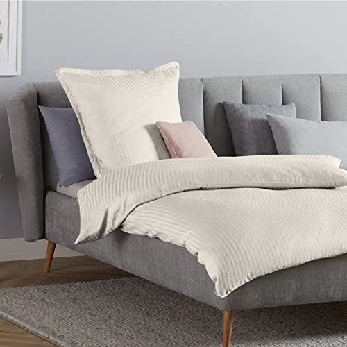 Como 2er Set Bettwäsche Bettbezug aus Damast Baumwolle 135x200 cm Sandfarben 2-teilig mit Kissenbezug 80x80 | gestreift & glänzend mit Saumen & Reißverschluss von Como