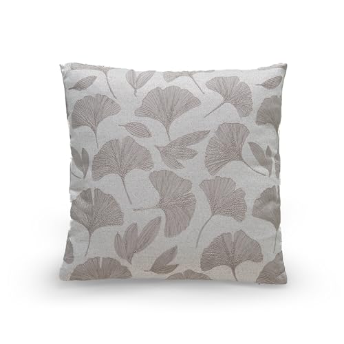 Como 2er Set Dekokissen Sofakissen 45 x 45 cm Grau Ginkgo Print, Bezug aus 100% Polyester, herausnehmbares Innenkissen - Kopfkissen Kuschelkissen Bodenkissen von Como