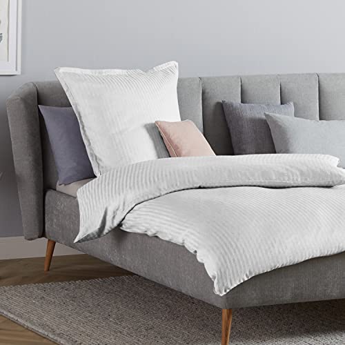 Como Bettwäsche Set aus Damast Baumwolle 135x200 cm in Weiß 2-teilig mit Kissenbezug 80x80 | Bettbezug gestreift & glänzend im 2er Set mit Saumen & Reißverschluss | ÖkoTex Zertifiziert von Como