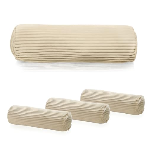 Como Dekokissen 4er Set Kissenrolle Cordoptik Creme 22 x 70 cm, Polyesterfüllung, Bezug abnehmbar inkl. Innenkissen, Sofakissen Nackenstütze für Wohnzimmer Schlafzimmer von Como