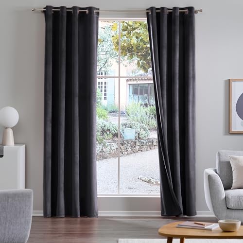 Como Gardinen 2er Set Vorhänge Anthrazit 245 x 140 cm leicht verdunkelnd - Blickdichte, lichtdurchlässige Ösenschals aus Polyester für Wohnzimmer, Kinderzimmer, Schlafzimmer, Büro von Como