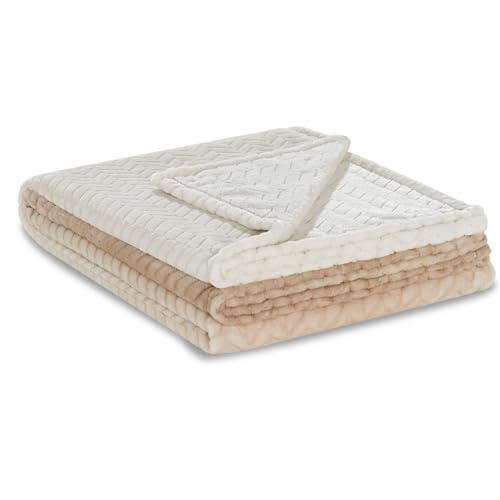 Como Kuscheldecke Creme-Beige im Zopfmuster, Fleecedecke, kuschelige Wohndecke, 100% Polyester, 280 GSM, gesäumte Einfassung 150 x 200 cm von Como