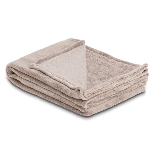 Como Kuscheldecke Grau-Braun Moderne Fleecedecke, fein gestrickte Wohndecke, 100% Polyester, 240 GSM, gesäumte Einfassung 150 x 200 cm von Como