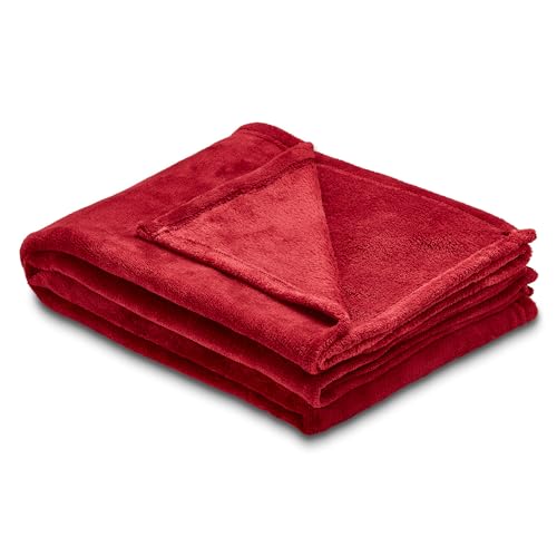 Como Kuscheldecke Rot Moderne Fleecedecke, fein gestrickte Wohndecke, 100% Polyester, 240 GSM, gesäumte Einfassung 130 x 160 cm von Como