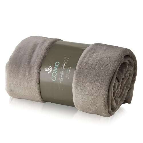Como Kuscheldecke Taupe Moderne Sofadecke, fein gestrickte Wohndecke, 100% Polyester, 280 GSM, gesäumte Einfassung 150 x 200 cm von Como